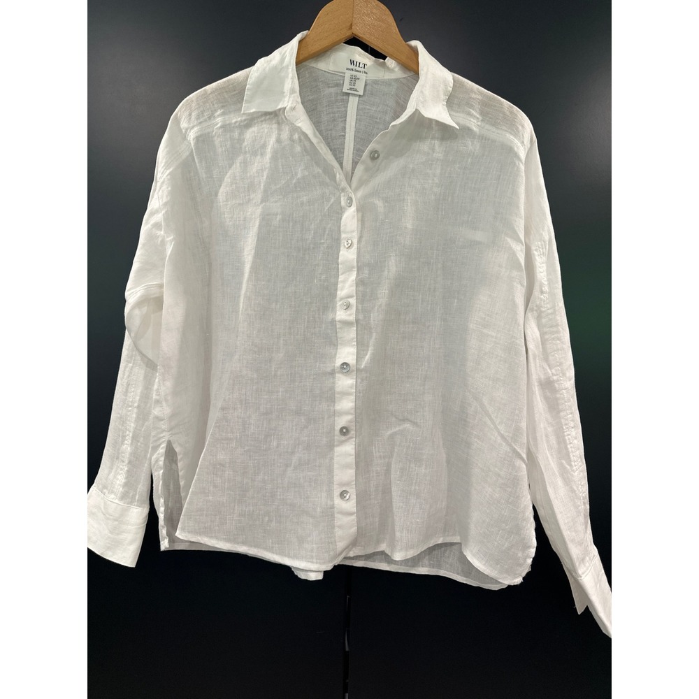Wilt White 100% Linen Button Down Shirt Long Sleeve Relaxed Fit XS